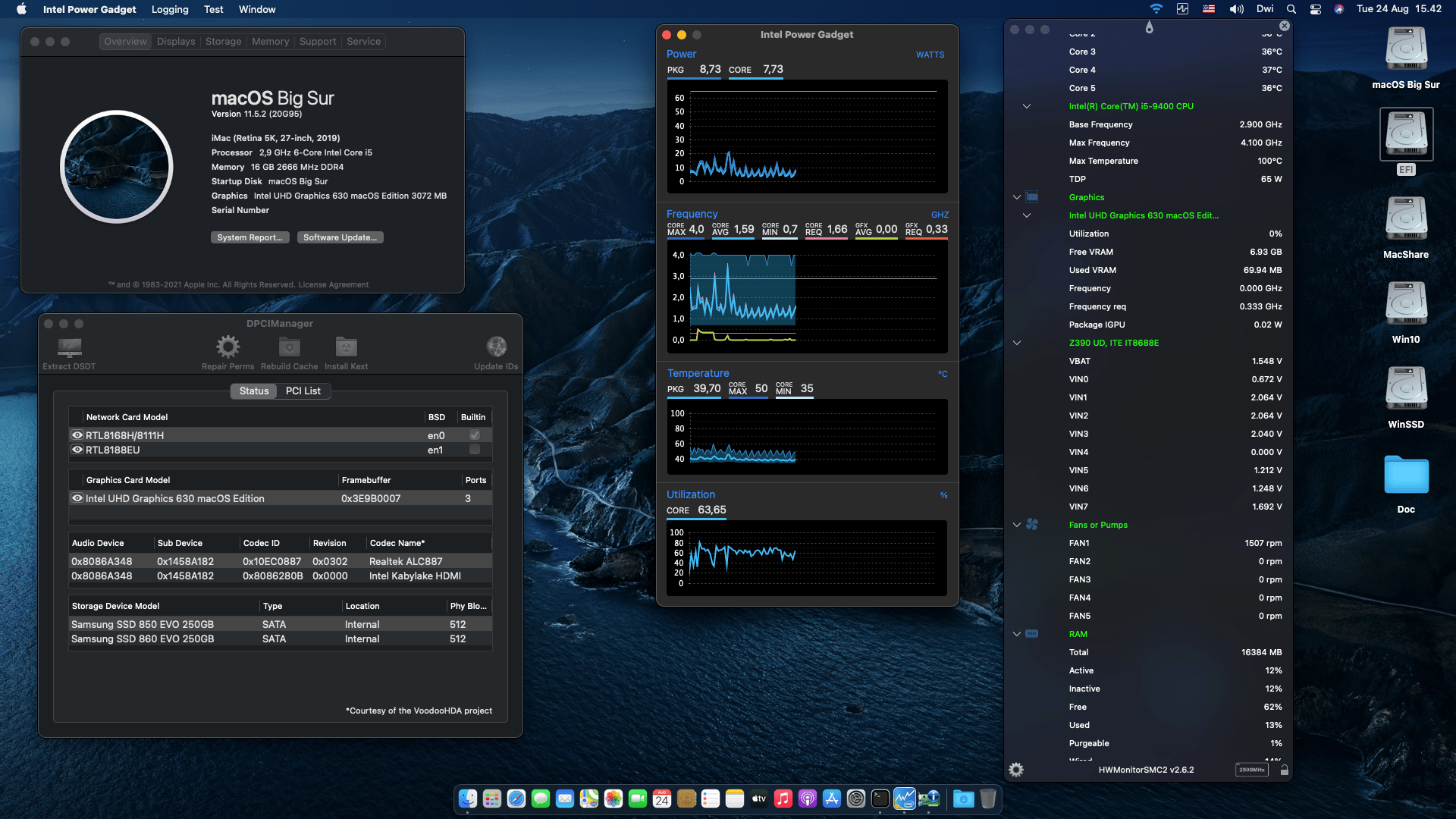 Success Hackintosh macOS Big Sur 11.5.2 Build 20G95 in Gigabyte Z390 UD + Intel Core i5-9400